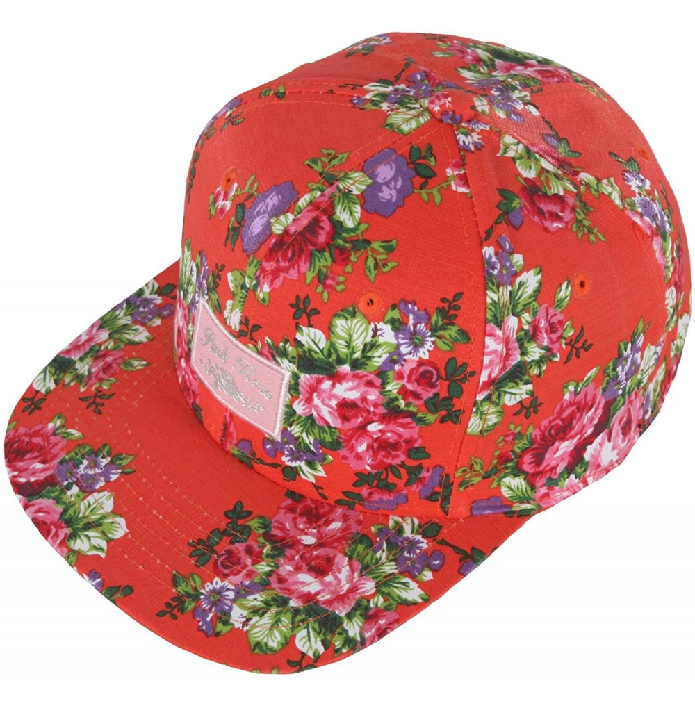 Baseball Caps Flower Pink Rose Lettering Cute Club HipHop Ball Cap Bill Snapback Flat Hat - Orange - C812MQPV5KH