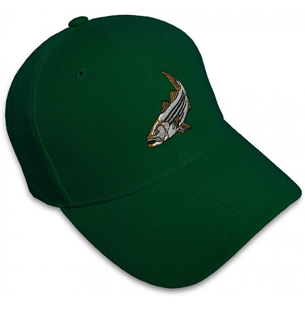 Baseball Caps Custom Baseball Cap Striped Bass Embroidery Acrylic Dad Hats for Men & Women - Forest Green - CB18SI5I9R2