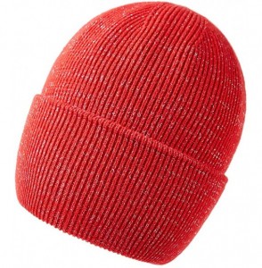 Skullies & Beanies Women's Australian Merino Wool Knit Cuffed Solid Beanie Hat Warm Winter Skull Caps Headwear - Red - CC18HY...