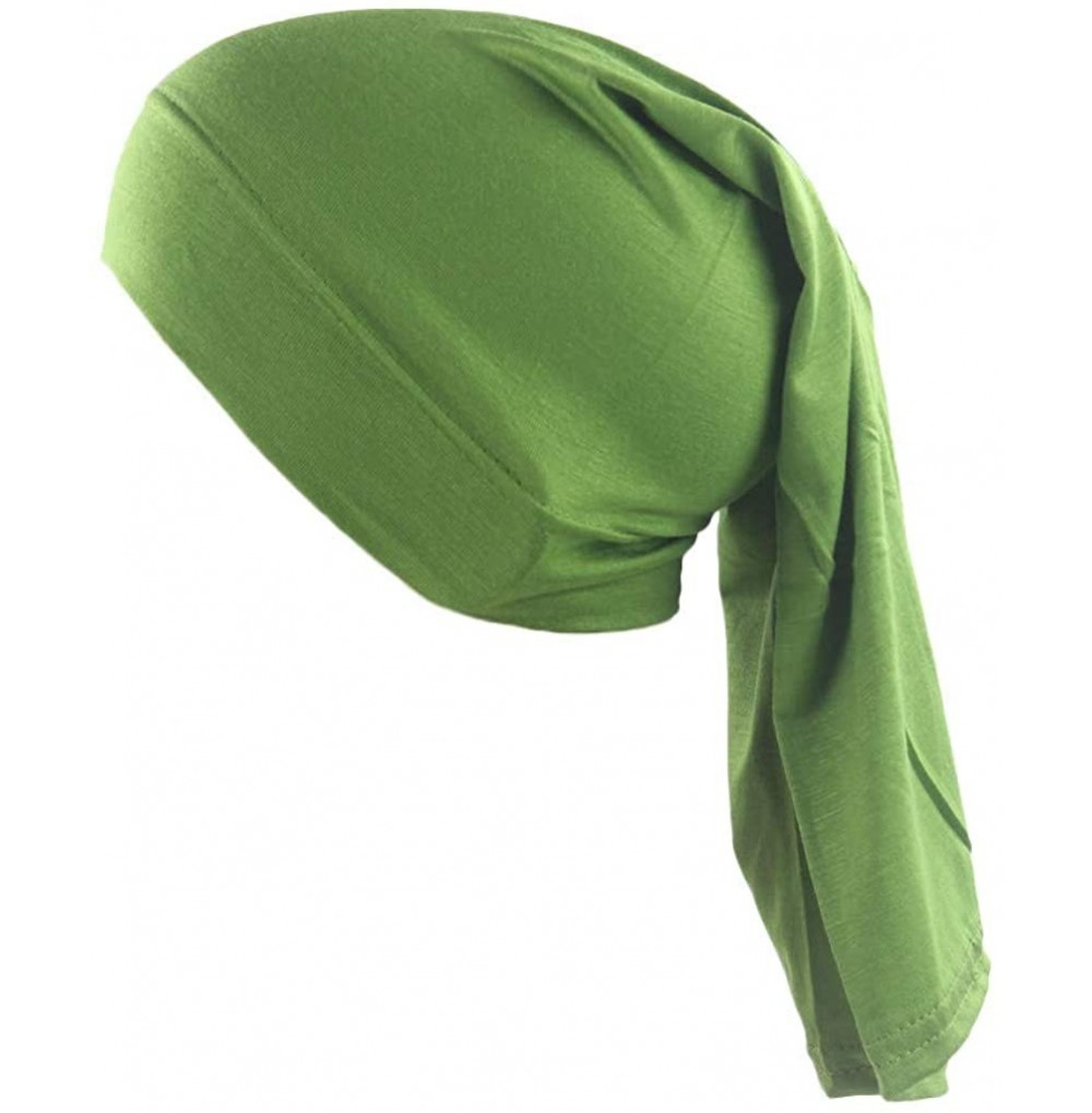 Skullies & Beanies Headscarf Women's Muslim Stretch Turban Hat Chemo Cap Hair Loss Head Scarf Wrap Hijib Cap - Green - CZ18RM...