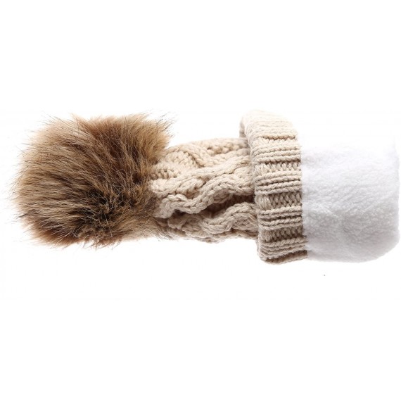 Skullies & Beanies Women's Winter Fleece Lined Cable Knitted Pom Pom Beanie Hat with Hair Tie. - Khaki - CK12N14BD8V