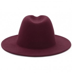 Fedoras Mens Womens Wool Fedora Panama Hats Wide Flat Brim Trilby Felt Hat Party Gentleman Hat - Claret Red - CI192A3W7GG