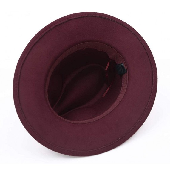 Fedoras Mens Womens Wool Fedora Panama Hats Wide Flat Brim Trilby Felt Hat Party Gentleman Hat - Claret Red - CI192A3W7GG