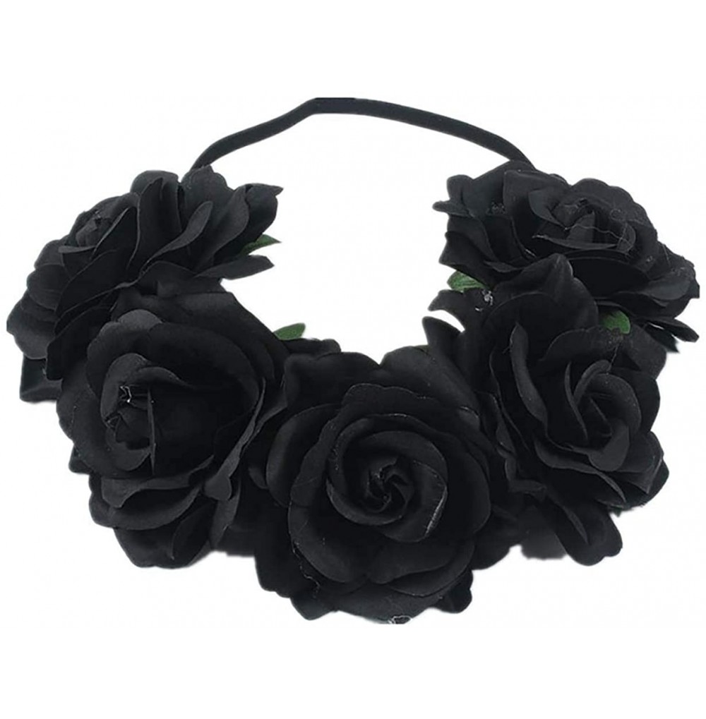 Headbands Love Fairy Bohemia Stretch Rose Flower Headband Floral Crown for Garland Party - Black - CV18HYHO906