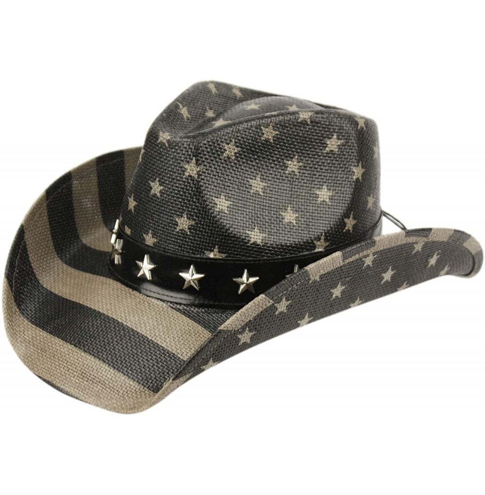 Cowboy Hats USA American Flag Straw Cowboy Hat w/Shapeable Brim- Red- White- Navy Blue - Cow4034 - CK18QIM59K4