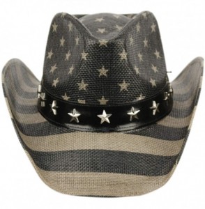 Cowboy Hats USA American Flag Straw Cowboy Hat w/Shapeable Brim- Red- White- Navy Blue - Cow4034 - CK18QIM59K4