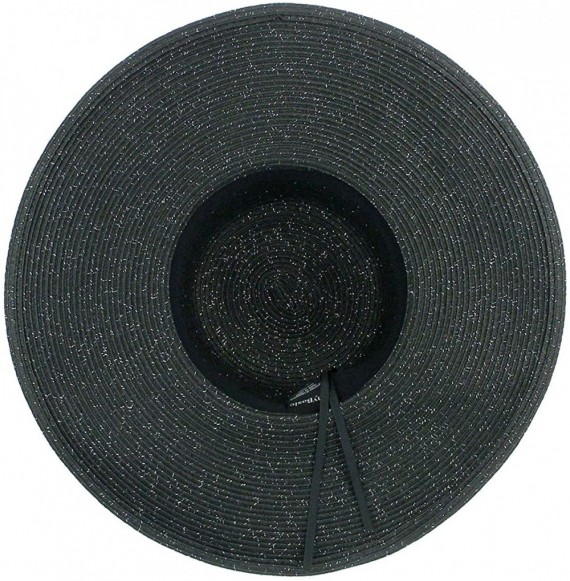 Sun Hats Classic Semi-Floppy Brim Metallic Band Metallic Thread Straw Sun Hat - Black - C118T3OS303