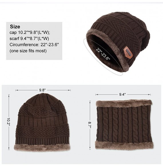 Skullies & Beanies Winter Beanie Hat Scarf Set Warm Knit Hat Thick Knit Skull Cap Touch Screen Glove Unisex - Coffee - CO1889...