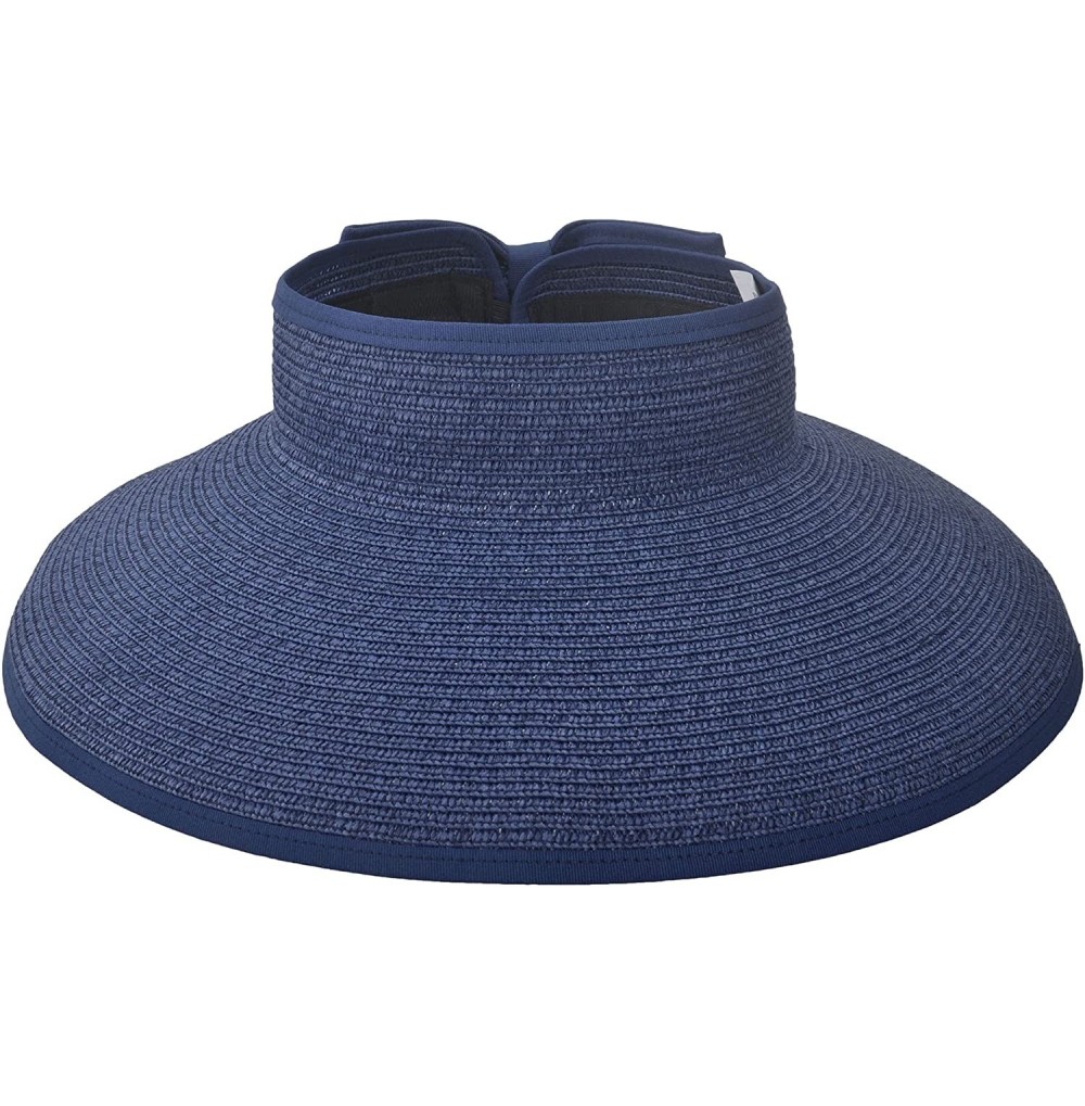 Sun Hats Women's Summer Wide Brim Roll-Up Straw Sun Visor Hat - Dark Blue - C212NAJQVAX