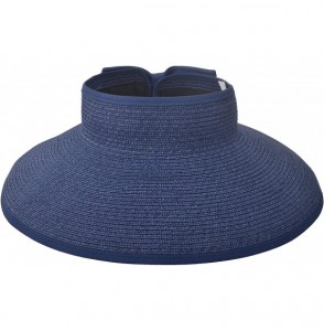 Sun Hats Women's Summer Wide Brim Roll-Up Straw Sun Visor Hat - Dark Blue - C212NAJQVAX
