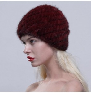 Skullies & Beanies Women's Fur Hat Real Mink Fur Knit Beanie Cap Multicolor - Burgundy - C512NG9IHTL
