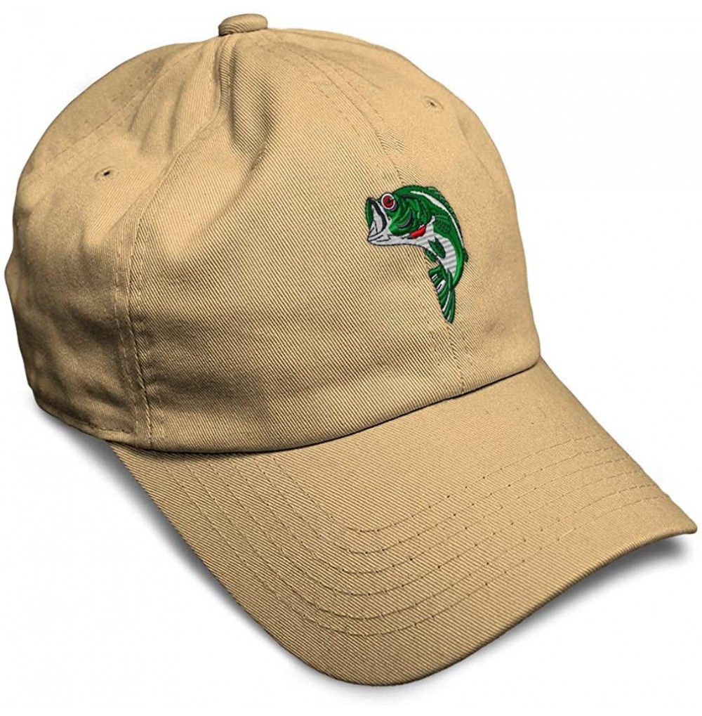 Baseball Caps Custom Soft Baseball Cap Fish Sea Bass Embroidery Dad Hats for Men & Women - Khaki - C418SGKYNTN