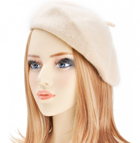 Berets Wool French Beret Hat Solid Color Beret Cap for Women Girls - Beige - CH187Q6234X