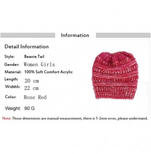 Skullies & Beanies Winter Beanie Knit Hat Warm Pompom Ball Skull Cap BeanieTail for Women - Rose Red - C018KLRYA5U