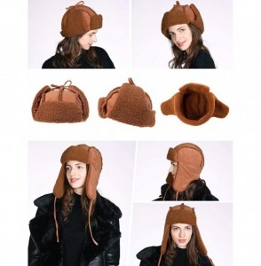 Skullies & Beanies Ladies Earflap Trapper Hat Faux Fur Hunting Hat Fleece Lined Thick Knitted - 00781_caramel - CY193TTWALK