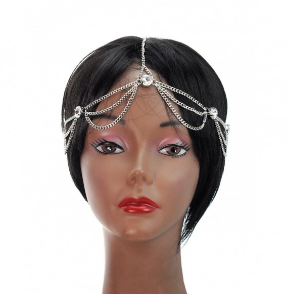Headbands Women's Bohemian Fashion Head Chain Jewelry - Rhinestone Charm 2 Draping Strand- Silver-Tone - Silver-Tone - CT1211...