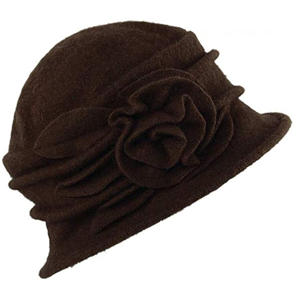 Fedoras Women's Floral Trimmed Wool Blend Cloche Winter Hat - Model a - Coffee - CL1895RDL3O
