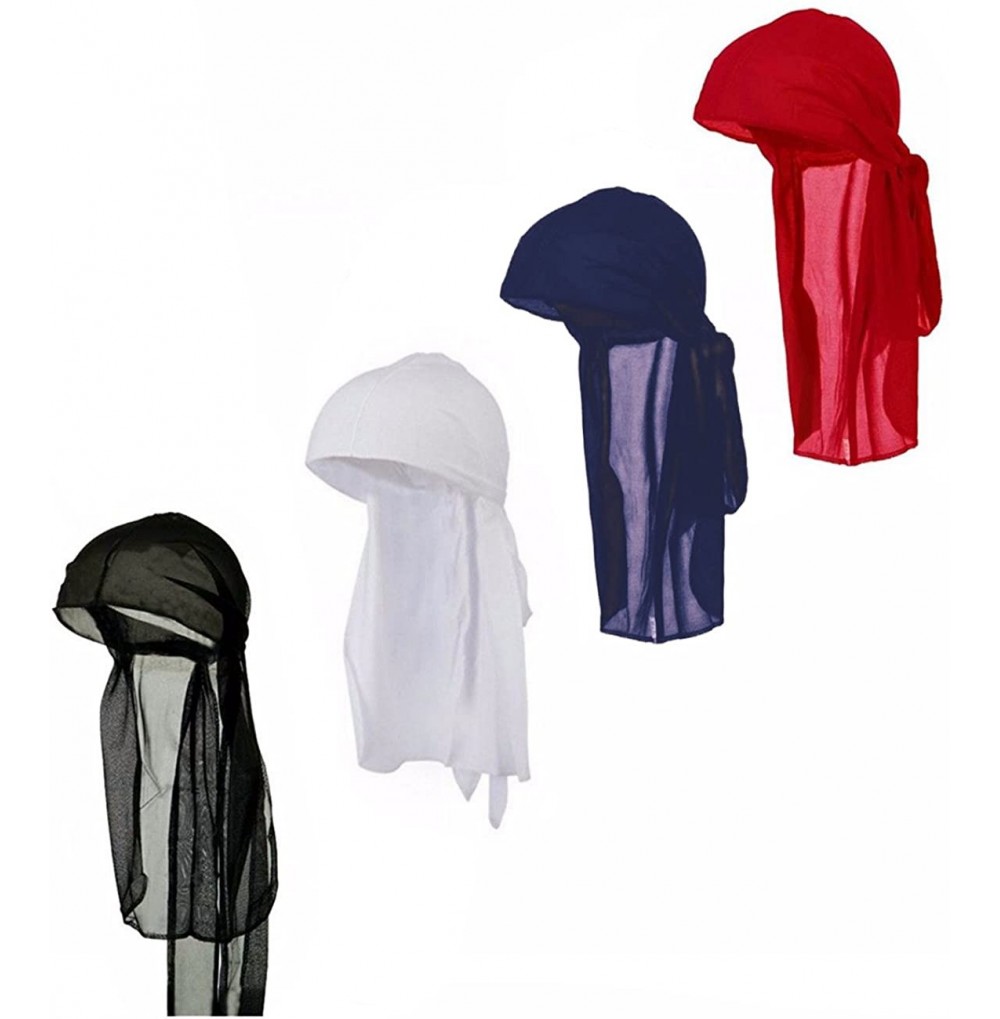 Skullies & Beanies Mens Long Tie Soft Du-rag Skull Cap Durag in Multiple Colors-One Size Fits All - All Colors 4 Pieces - CM1...