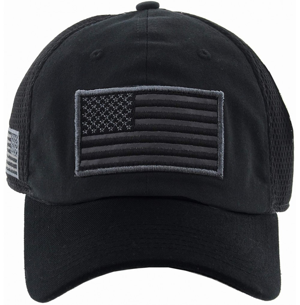 Baseball Caps American USA Flag Mesh Tactical Cap Military Embroidered Hat w/Side Reverse Flag - Black - Solid - CS18Q994SLI