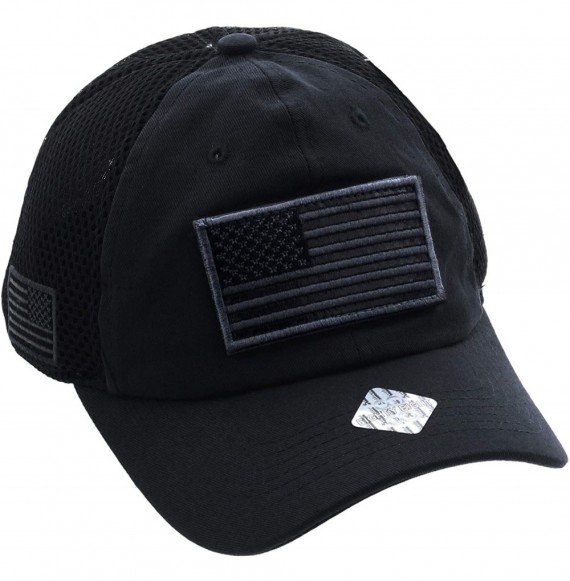 Baseball Caps American USA Flag Mesh Tactical Cap Military Embroidered Hat w/Side Reverse Flag - Black - Solid - CS18Q994SLI