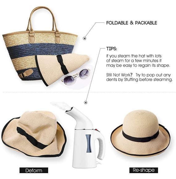 Sun Hats Womens Wide Roll Up Brim Packable Straw Sun Cloche Hat Fedora Summer Beach 55-58cm - Beige_89316 - CT18D2KMA2G