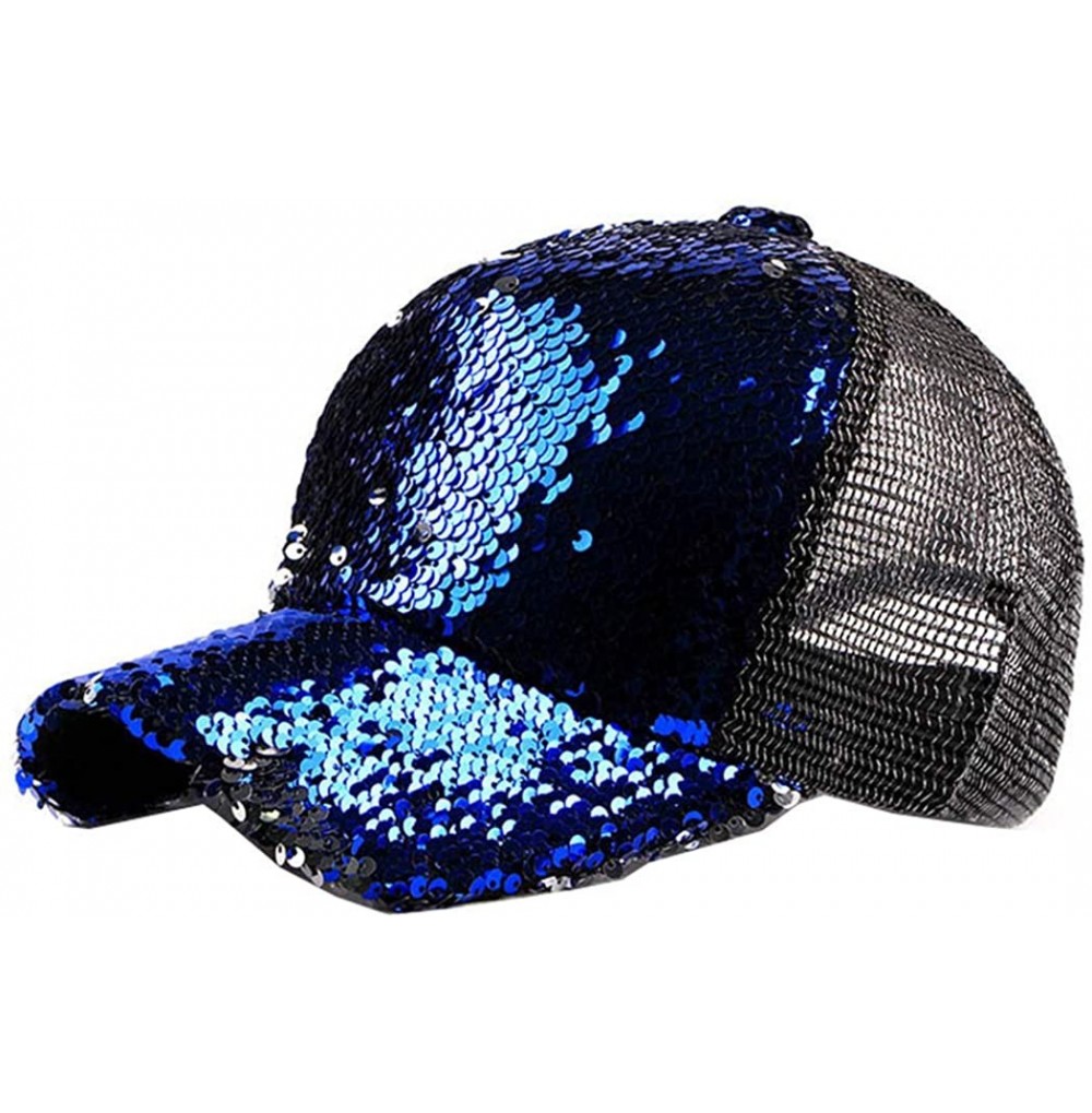 Baseball Caps Reversible Sequin-Hat Baseball for Women Mesh Trucker Hat - Blue - CS18Q22GU5K