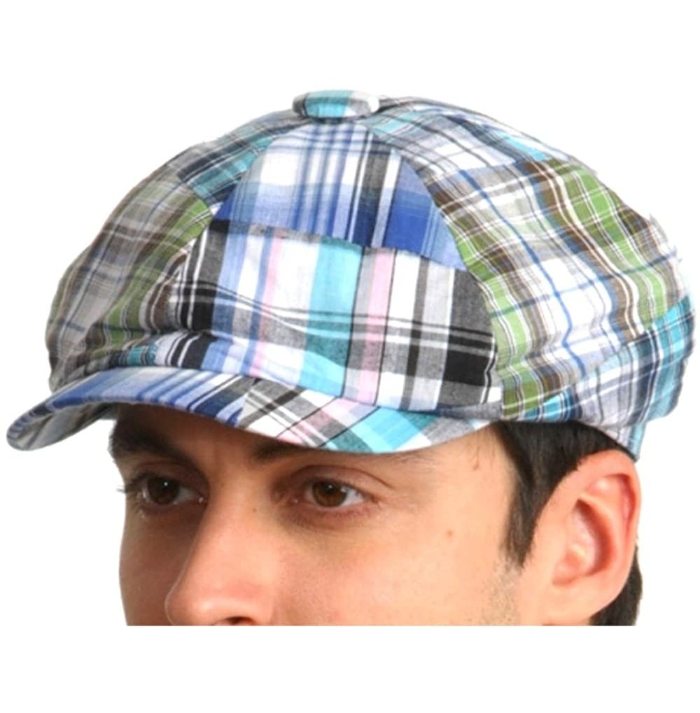 Newsboy Caps Cotton Plaid Patchwork Ivy Flat Summer Cap hat - Blue-plaids - CI11WI2QKNB