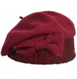 Berets Lady French Beret 100% Wool Beret Chic Beanie Winter Hat HY023 - Knit-burgundy - CF12NBYT8BO
