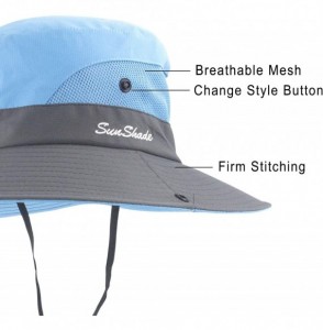 Sun Hats Women's Summer Mesh Wide Brim Sun UV Protection Hat with Ponytail Hole - Sky Blue - CB18NMEEYOM