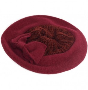 Berets Lady French Beret 100% Wool Beret Chic Beanie Winter Hat HY023 - Knit-burgundy - CF12NBYT8BO