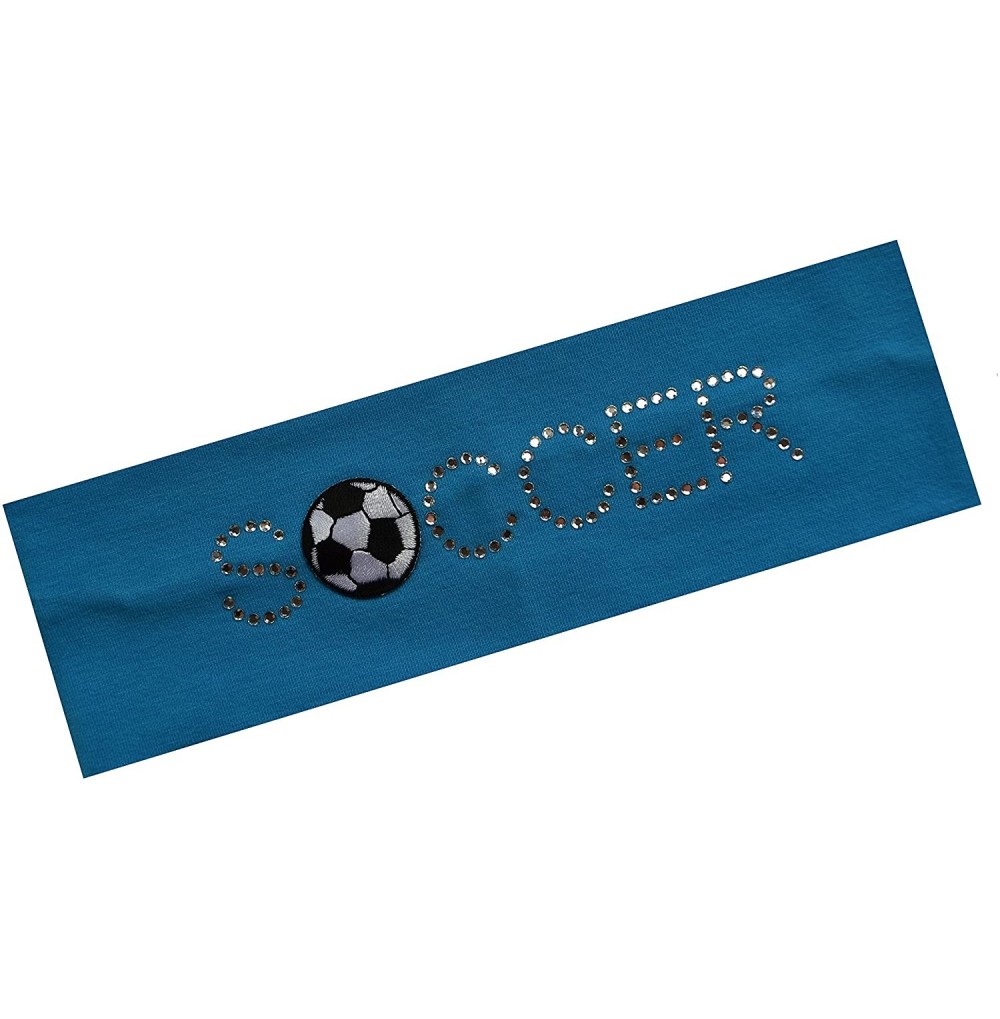 Headbands SOCCER BALL Rhinestone Cotton Stretch Headband for Girls- Teens and Adults Soccer Team Gifts - Turquoise - C011BHA0H51