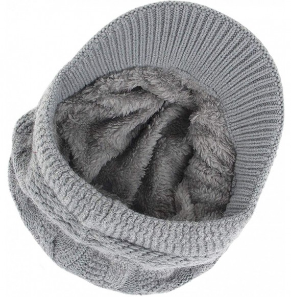 Skullies & Beanies Womens Winter Hat Newsboy Hat with Visor Cable Crochet Beanie Hat - Light Grey-style1 - C418Y7DY68H