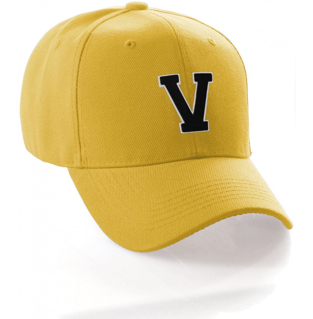 Baseball Caps Classic Baseball Hat Custom A to Z Initial Team Letter- Yellow Cap White Black - Letter V - CU18IDTORHA