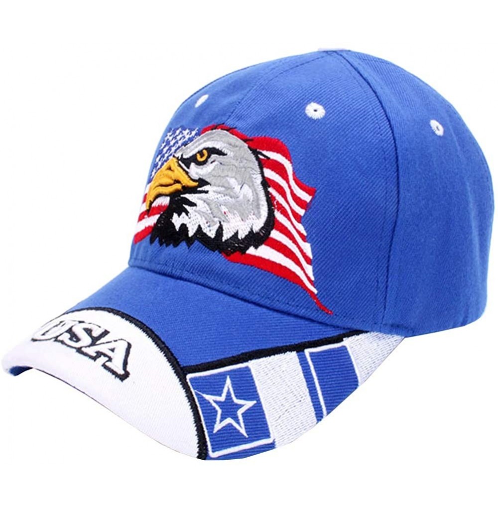 Baseball Caps American Flag USA Eagle Baseball Hat Cap for Women Men Adjustable 3D Embroidered - Blue - CX18RD8GMW9