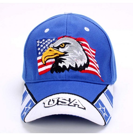 Baseball Caps American Flag USA Eagle Baseball Hat Cap for Women Men Adjustable 3D Embroidered - Blue - CX18RD8GMW9