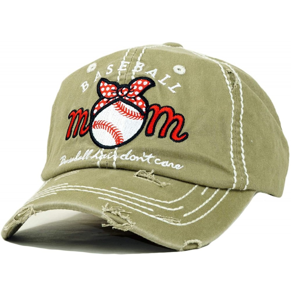 Baseball Caps Vintage Ball Caps for Women Mama Bear Dog Mom Washed Cap - Baseball Mom- Khaki - CY18ZYH63QX