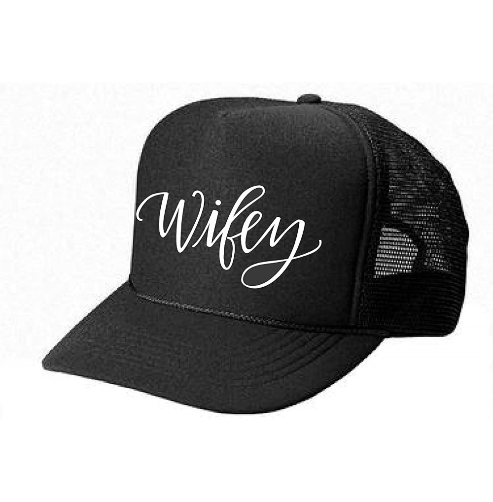 Baseball Caps Women's Mens Unisex Trucker HAT - Wifey - Cool Stylish Apparel Accessories - Black-white Print - CB1850AYI85