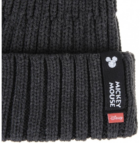Skullies & Beanies Disney Mickey Mouse Patch Ribbed Knit Beanie Hat CR5479 - Charcoal - CE12NBXES7X