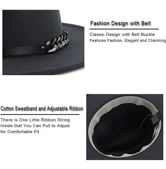Fedoras Men & Women Belt Buckle Fedora Hat Wide Brim Floppy Panama Hat - A-dark Grey - CJ18T80HEUH