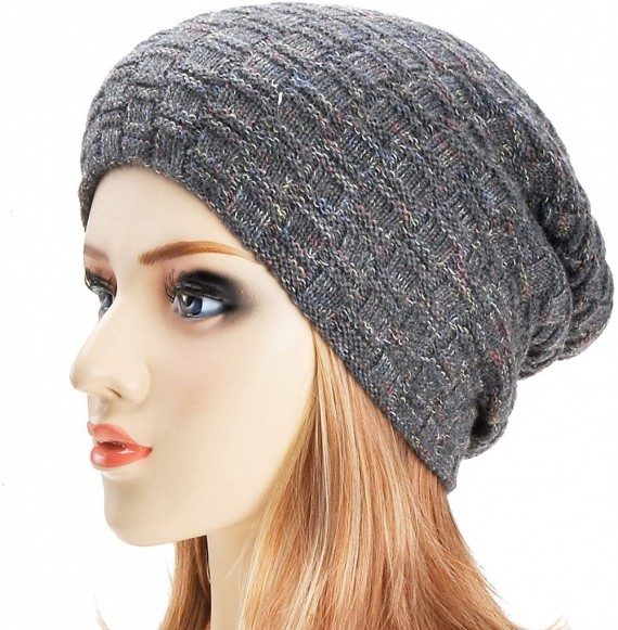 Skullies & Beanies Unisex Trendy Double Layers Reversible Warm Oversized Cable Knit Slouchy Beanie - Grey - CI186XSER0X