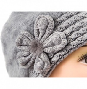 Berets Women's Winter Rabbit Fur Knit Beret Hat with Flower (Latte) - C8127DQVXA5