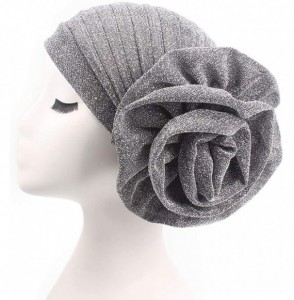 Skullies & Beanies Shiny Turban Hat Headwraps Twist Pleated Hair Wrap Stretch Turban - White Paillette Flower - CY198HXO2R9