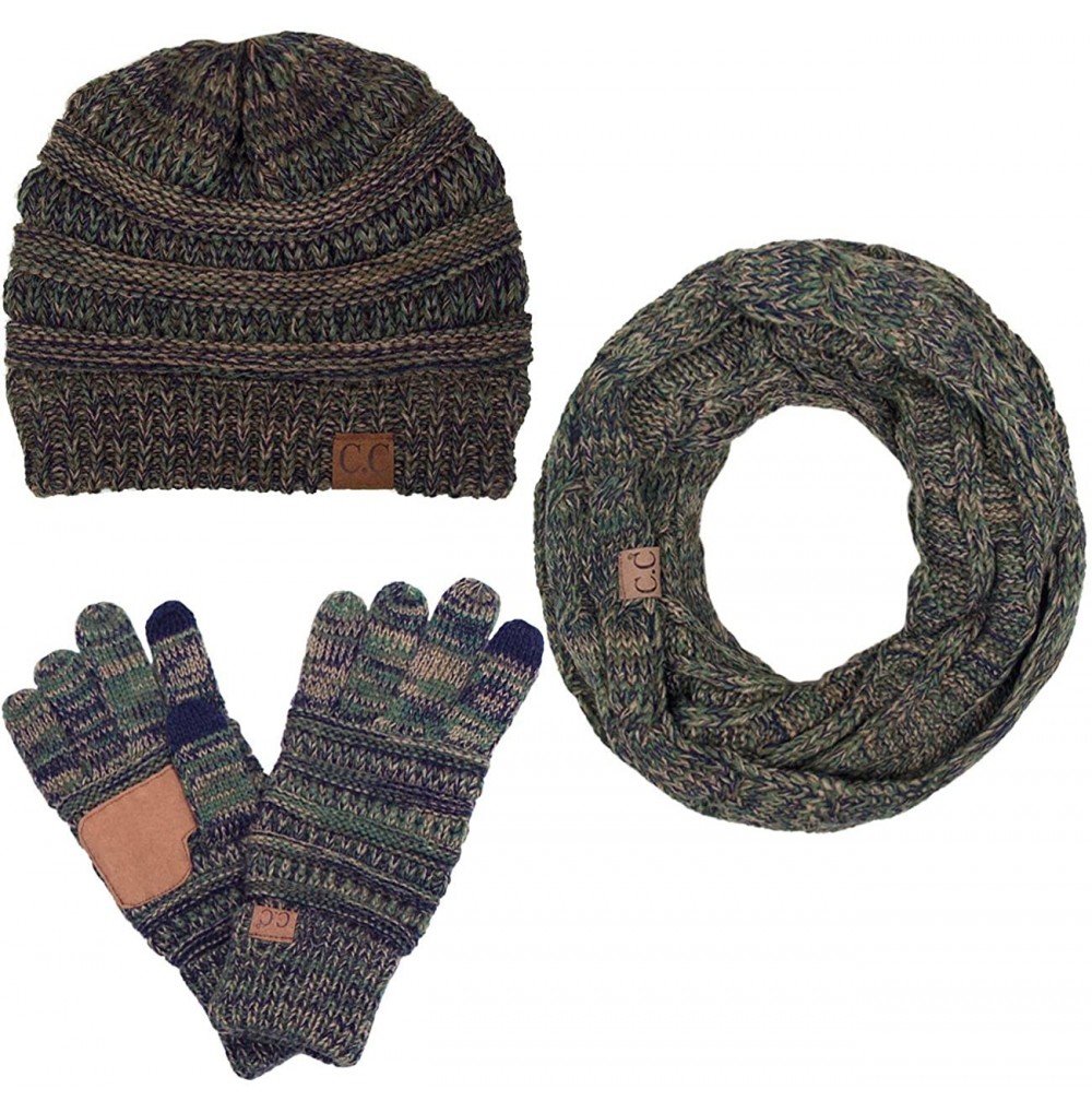 Skullies & Beanies 3pc Multi Tone Trendy Warm Chunky Soft Stretch Cable Knit Beanie- Scarves and Gloves Set - 9 - CV18H6O9XDO