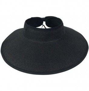 Sun Hats Women Sun Visor Hats Summer Roll Up Packable Wide Brim Straw Hat - 2 Pack-(black/Khaki) - C2196ZCIADG