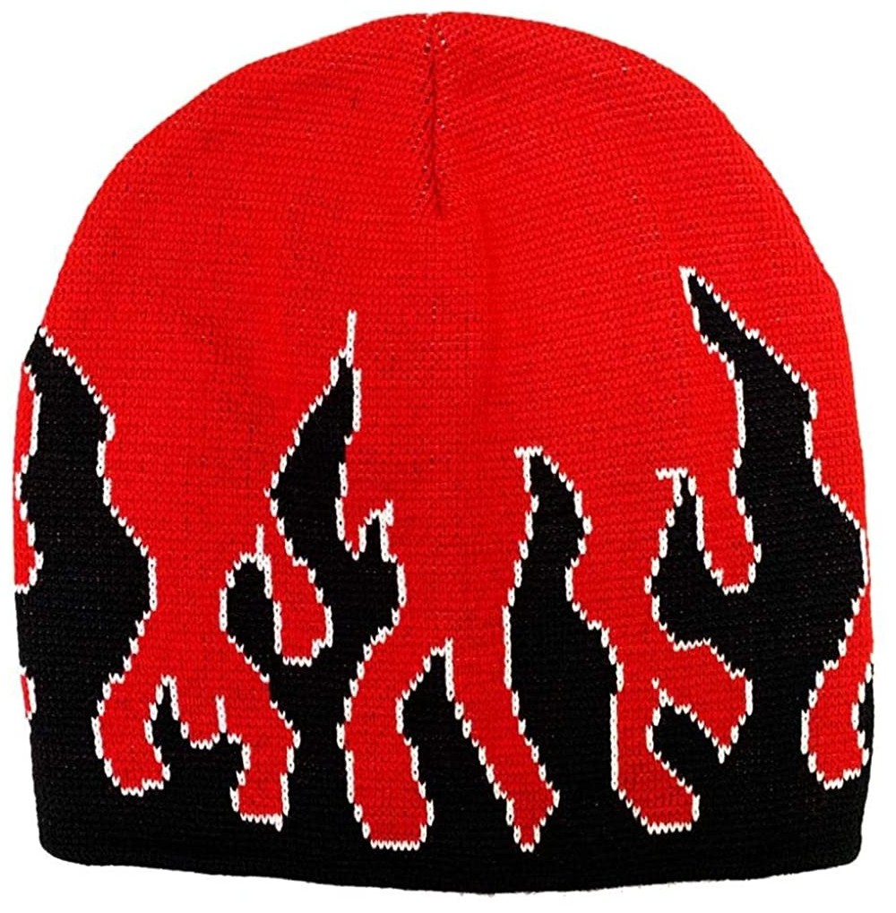 Skullies & Beanies Flame Fire Design Cuffless Beanie Hat Ski Beanie Hat - Red / White & Black Fire - C71928D6ME6