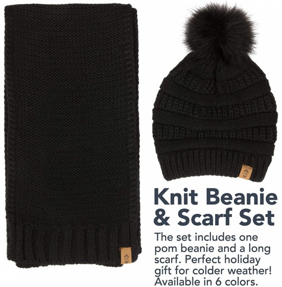 Skullies & Beanies Matching Knit Scarf and Beanie- Winter Thermal Set Slouchy Pom Ski Cap for Women - Knit Black - C618ZLHS3YI