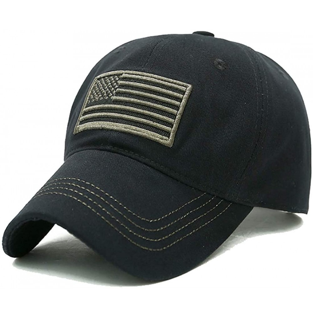 Baseball Caps Men's USA American Flag Baseball Cap Embroidered Polo Style Military Army Hat - American Flag - Black - C718HGO...