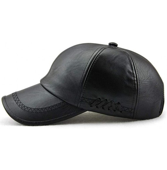 Baseball Caps Plain Baseball Cap- Men Adjustable Structured PU Classic Baseball Cap Hat Winter for Elderly Father - Black - C...