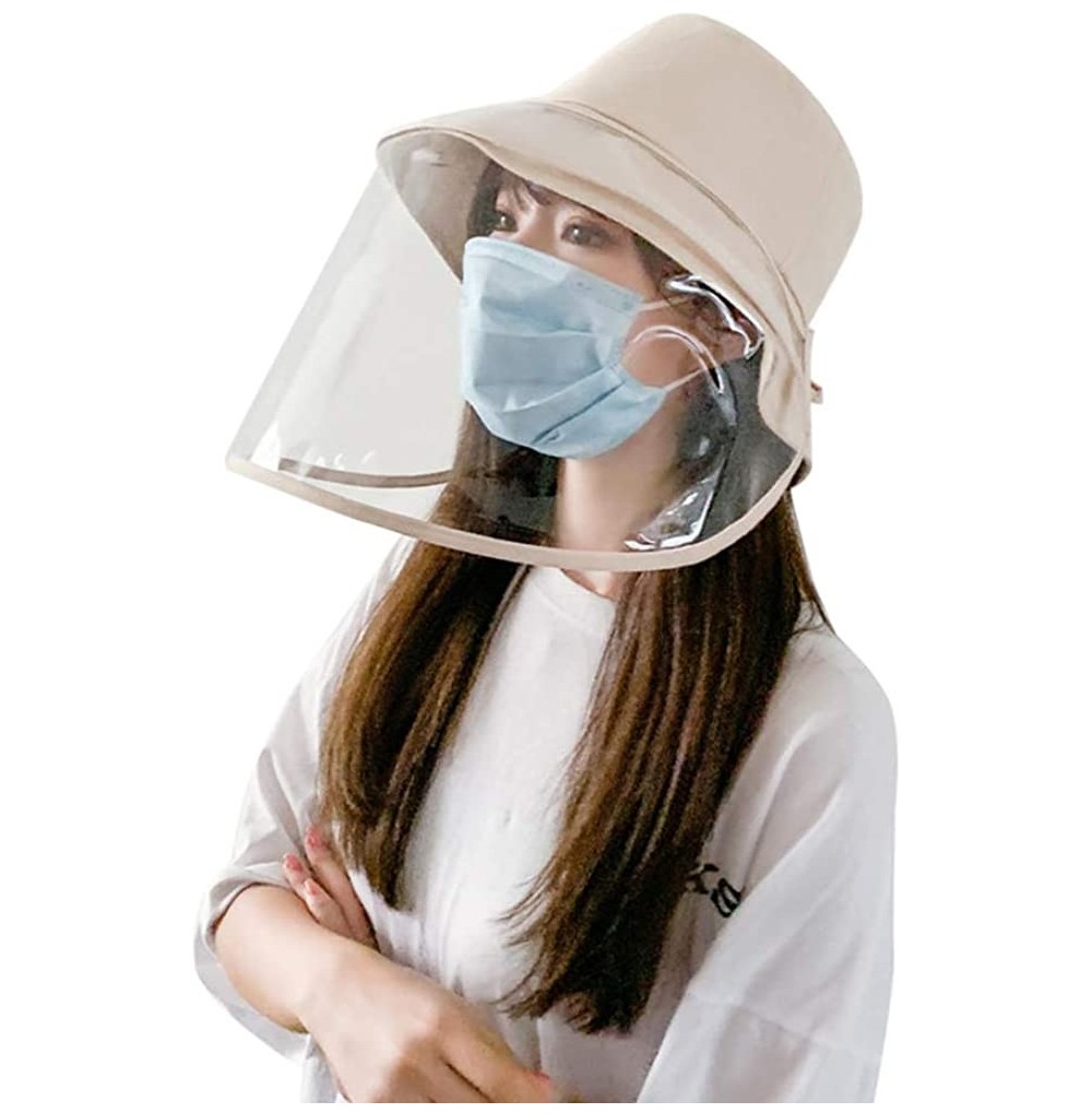 Sun Hats Removable Protective Hat Face Safeguard- Anti-Fog Dustproof Sun Bucket Cap - Beige - CY197KYC30H