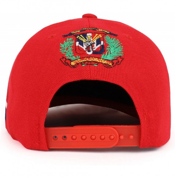 Baseball Caps Dominican Republic 3D Embroidered Flatbill Snapback Cap Flag - Red Red - C318CD0E9XE